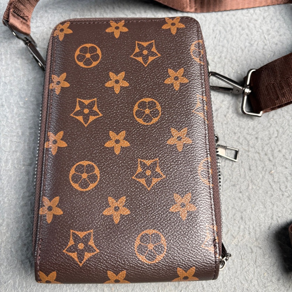 Brown Monogram Floral Crossbody Phone Bag Wallet with Adjustable Strap - Picture 2 of 10